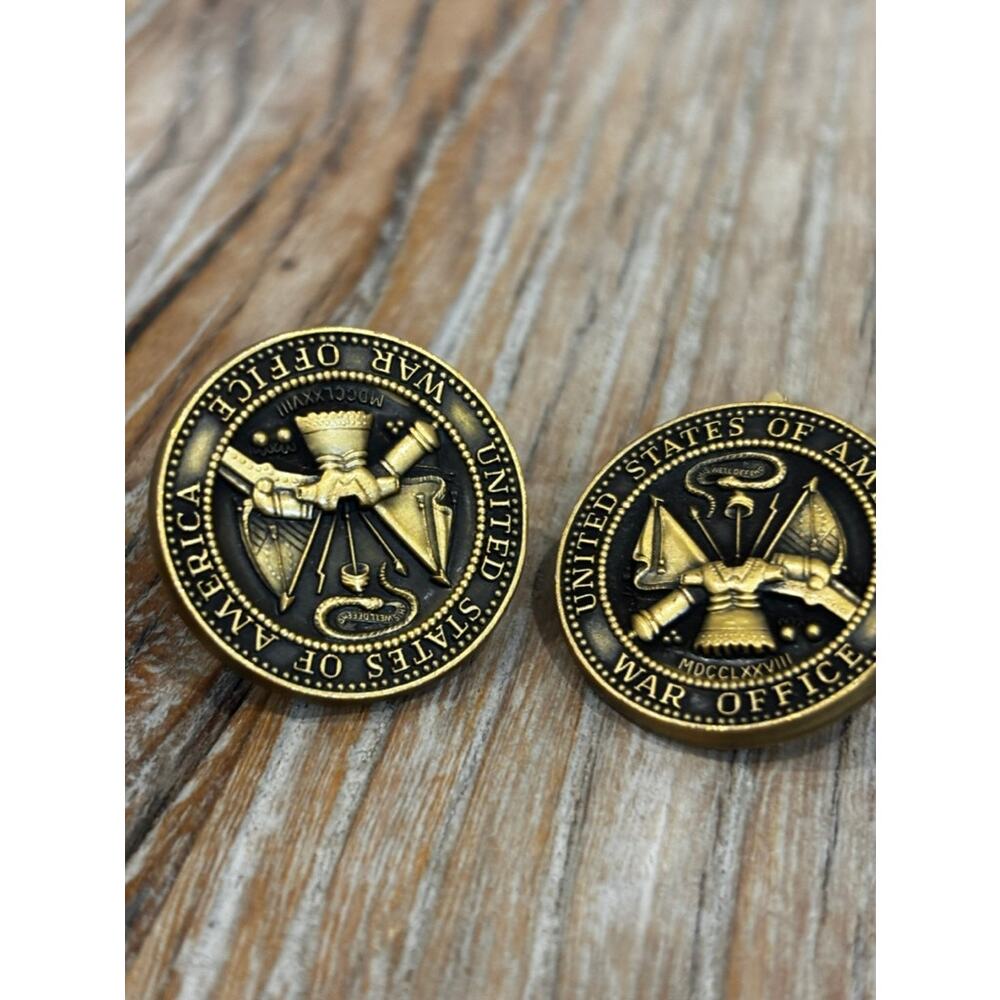 Vintage United States War Office Seal Cufflinks Gold Tone Black Military Style